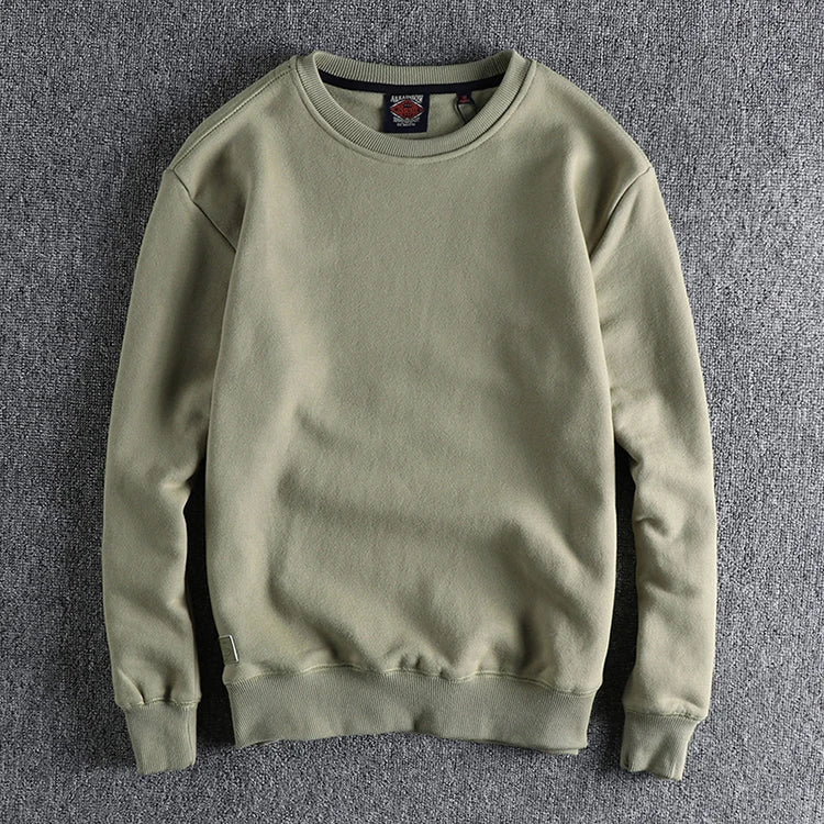 Autumn Winter American Retro Heavyweight Velvet Solid Color Sweatershirt Men's Fashion Pure Cotton Washed Youth Pullover Hoodies