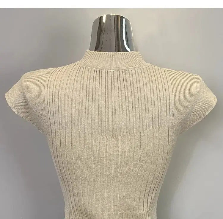 Summer Ribbed Knitted Sexy Women Tops Fashion Turtleneck White Black Tshirt Casual Sleeveless Vest Women's Tank Top Clothing