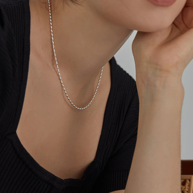 925 Sterling Silver Necklace Shiny and Delicate Collarbone Chain Double Layered Round Bead Necklace for Women's Fashion Jeweller
