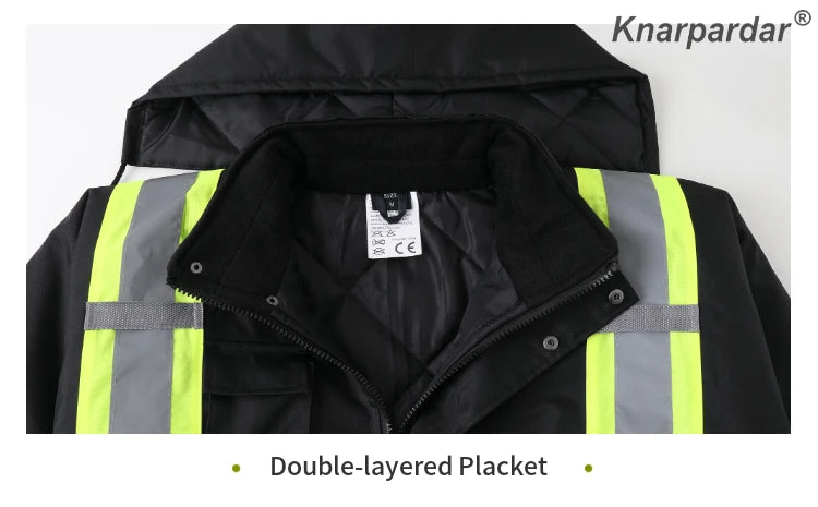 Winter Black Jacket High Visibility Warm Jacket for Men With Customized Logo Waterproof Jacket Reflective Parka Jacket Workwear