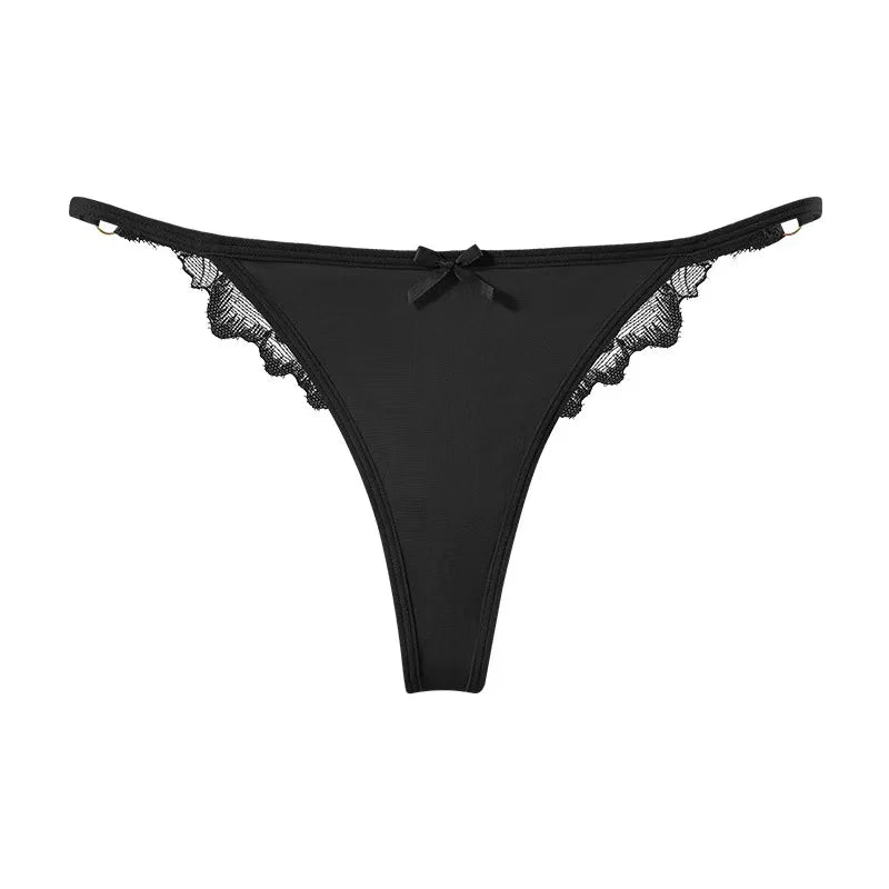 Women Thongs, Leopard Floral Print & Solid Color Mid-Low Rise T Back Panties With Double Layer Crotch
