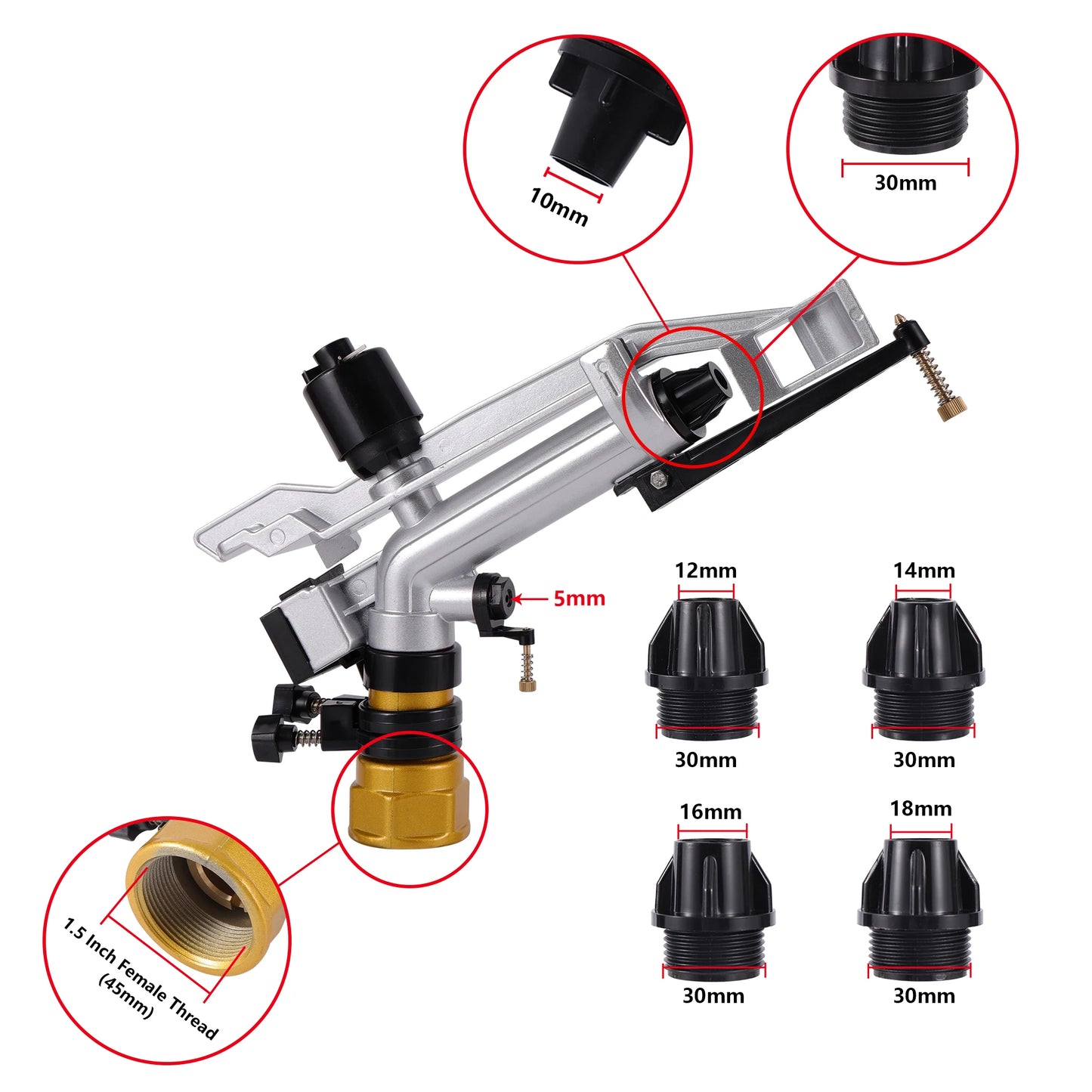 Garden Irrigation 1.2/1.5inch Internal Thread Long Distance Sprinkler Agricultural Garden Lawn Outdoor Large Range Spray Gun