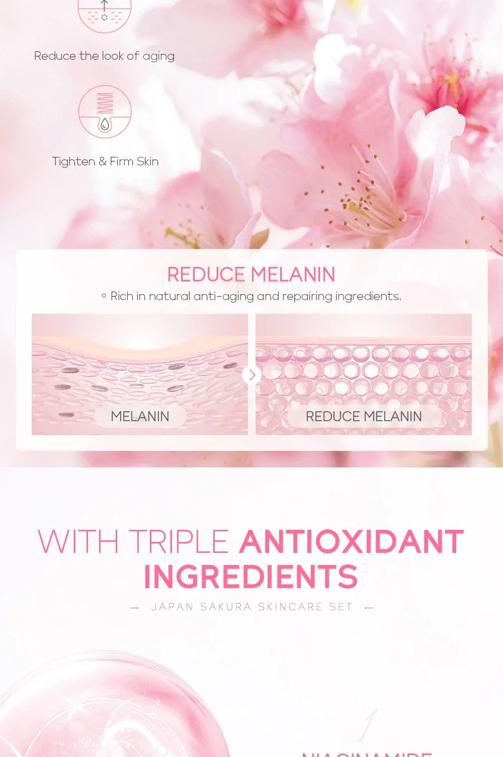 LAIKOU Sakura Kit Skin Care Sets Moisturizing and Reducing Fine Lines Cleansing Pore Product 5-Piece Korean Valentine's Day Gift