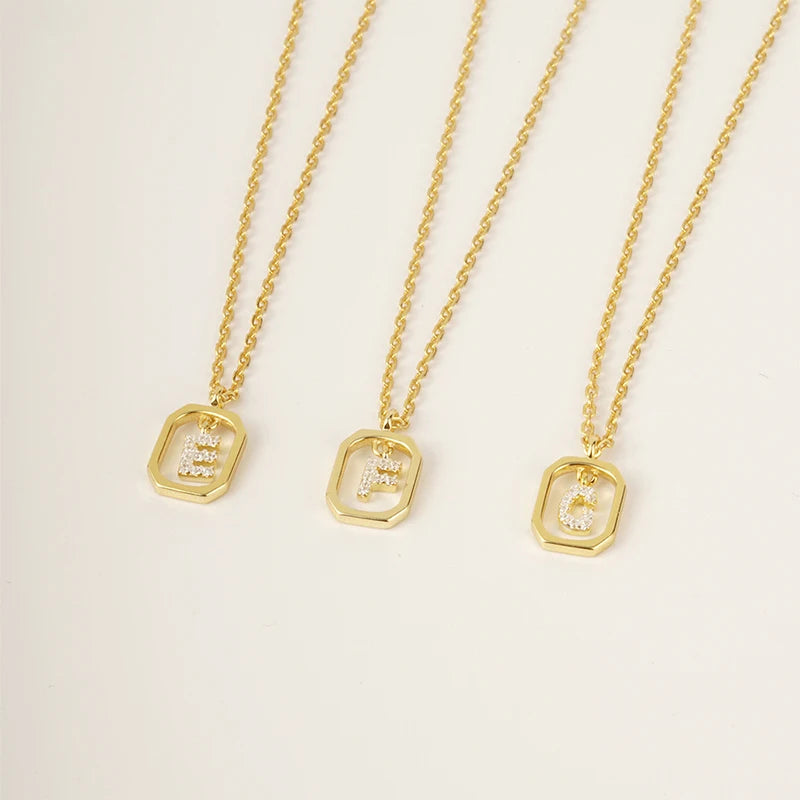 925 Sterling Silver Letter Necklace with 26 English Letter Zircon Pendant Geometric Design Personalized Necklace Luxury Jewelry