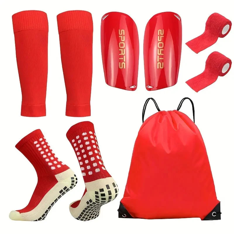 5-Piece Set of Outdoor Sports Football Socks + Shin Guards + Shin Socks + Bandages + Storage Bag