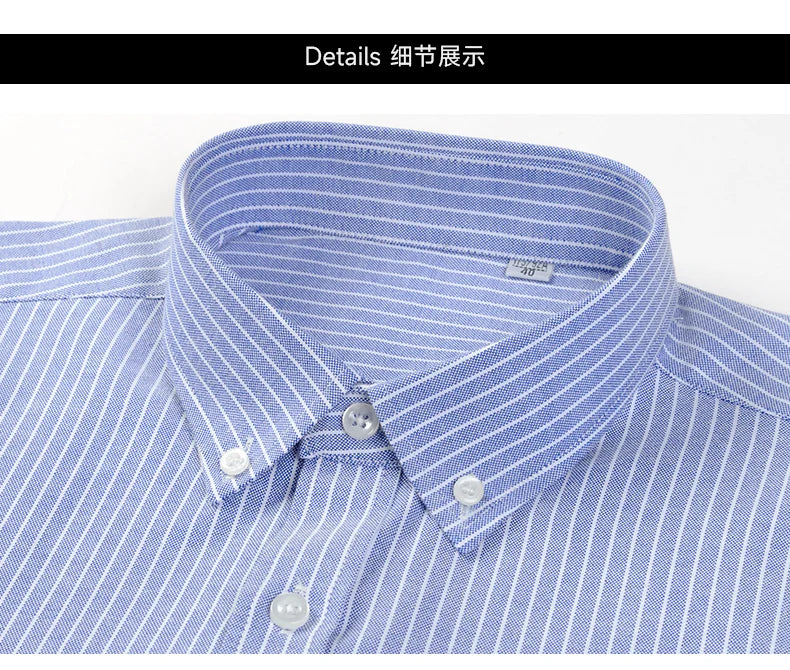 100% Cotton Men's Oxford Shirts Spring Autumn Long Sleeve Basic Casual Solid Striped Button Down Social Business Formal Plus 5XL