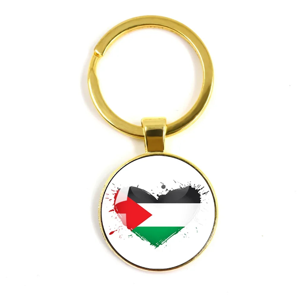 Palestine Nation Flag Emblem Personalized Art Patterns 25mm Glass Cabohcon Keychain Key Rings for Women Men Jewelry Gift