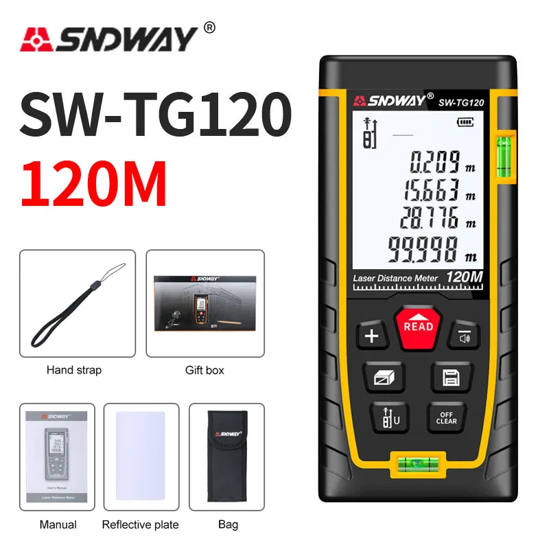 SNDWAY Laser Distance Meter 50m 70m 100m 120m Rangefinder Digital Range Finder Trena Roulette Ruler Distance Measuring Tape