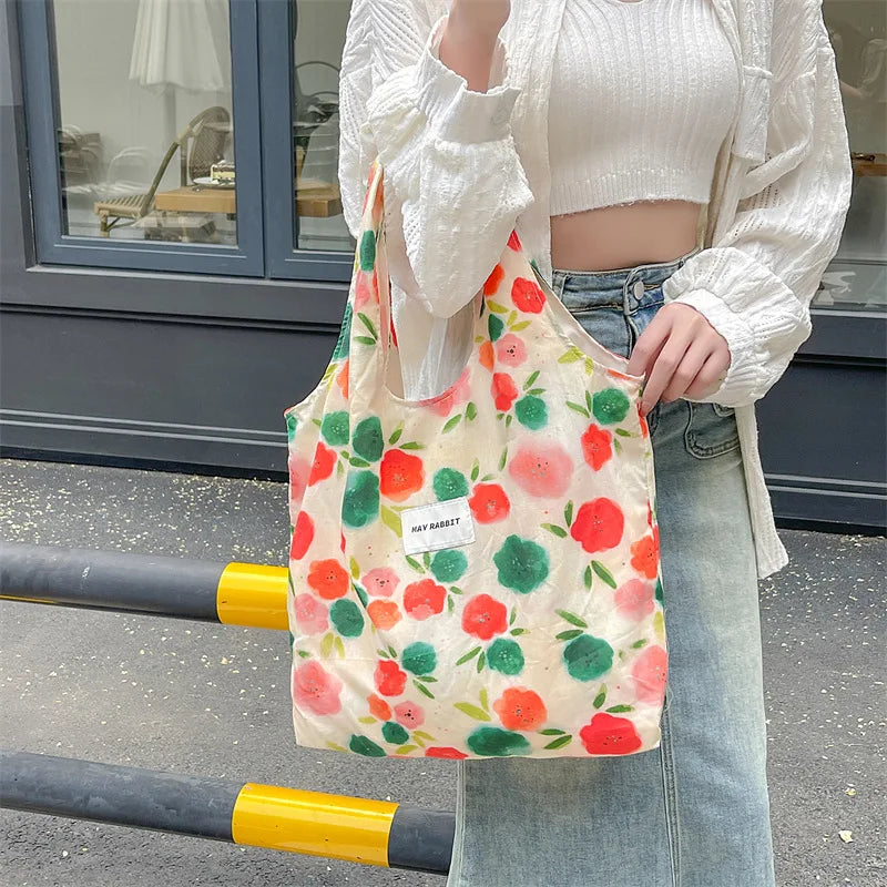 Women's Bag  Cotton Vest Fresh And Artistic Single-shoulder Bag Canvas Large-capacity Daily Handbag Pink Color Simple Fashion