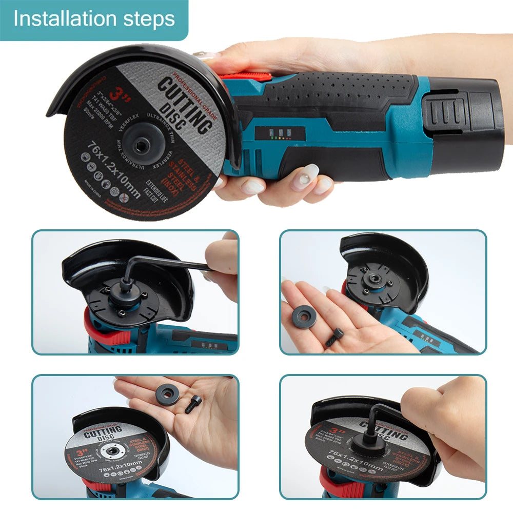 Cordless Electric Grinder 19500rpm Handheld Polishing Grinding Machine Diamond Cutting Power Tool 12V Battery Rechargeable