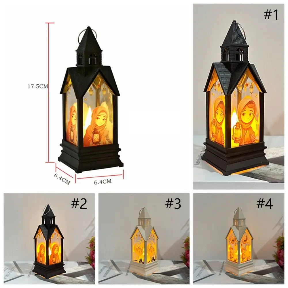 Moon Castle Eid Mubarak Candle Lamp Plastic Elegant Ramadan Wind Lantern Festival LED Portable Lamp Holiday Party Supplies