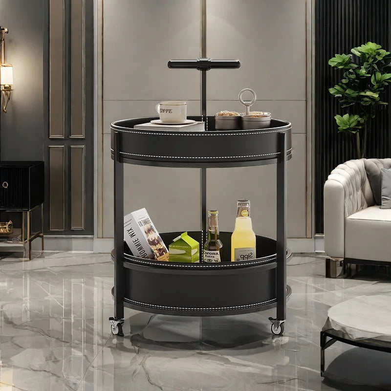 2026 New Light Luxury Sofa Side Table Movable Hotel Room Saddle Leather Trolley Home Bedroom Storage Bedside Small Coffee Table
