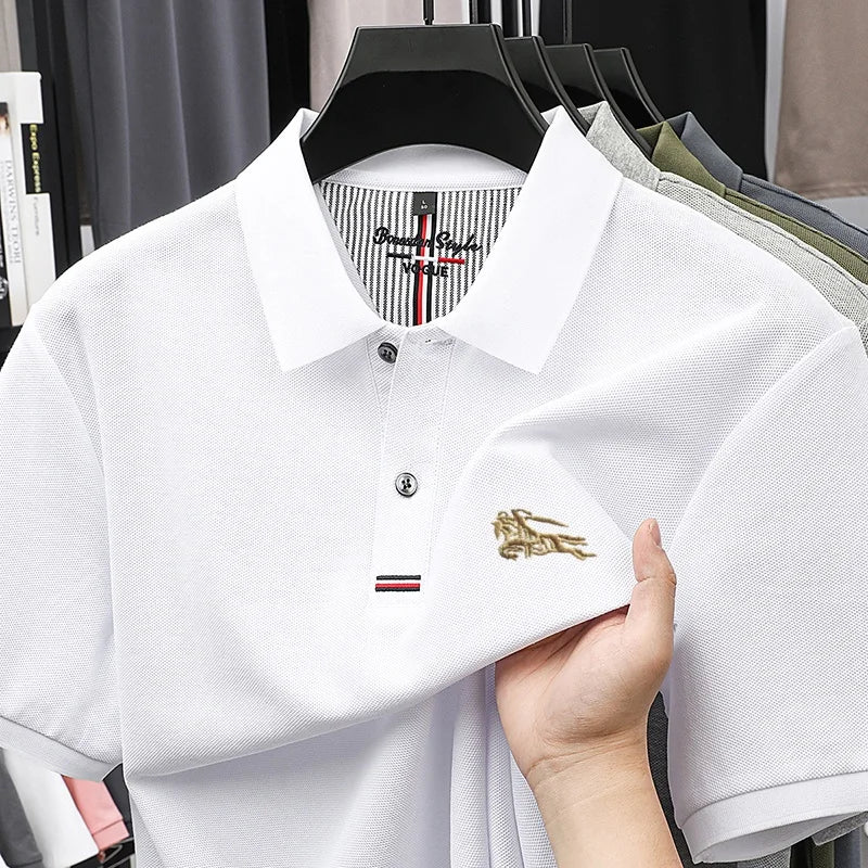 100% Pure Cotton Men's New Polo T-shirt Comfortable Breathable Cool Business Leisure Multi-scene Short Sleeve High-end Embroider