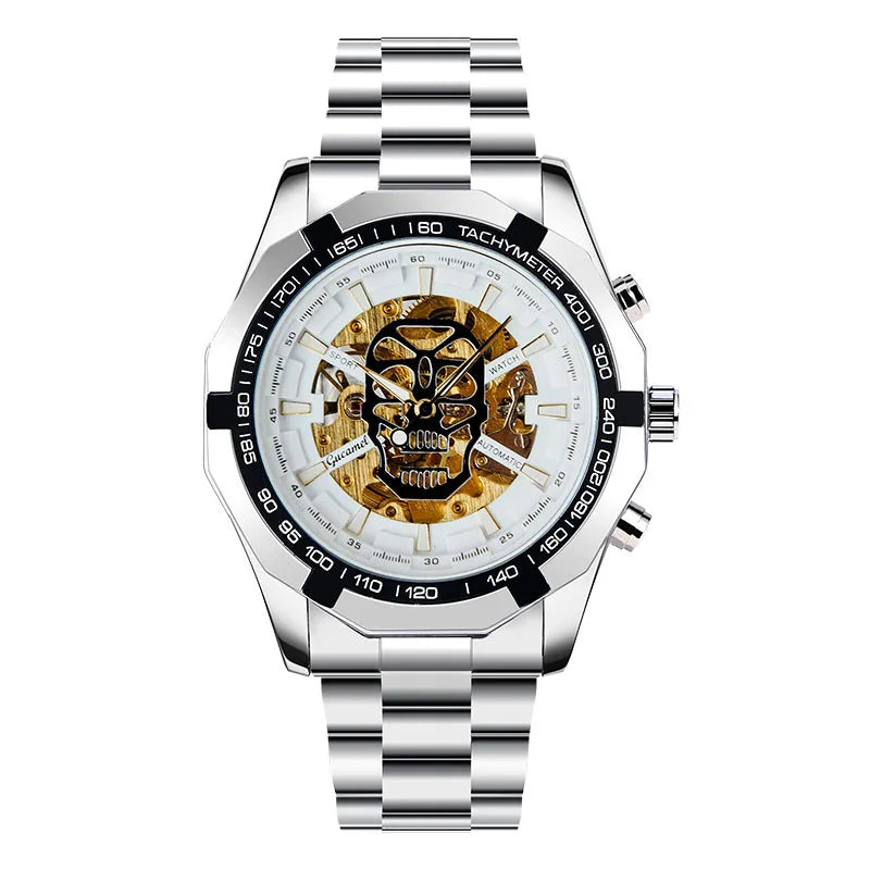 Automatic mechanical watch, fashionable hollow gold automatic mechanical watch, hot-selling business skull watch
