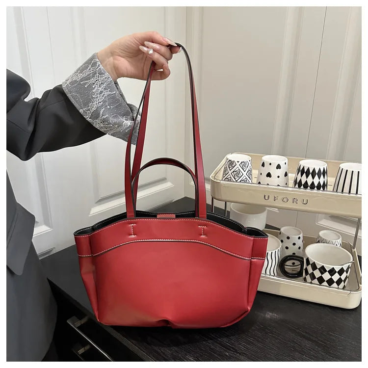 Women Tote Bag Underarm Bag Large Capacity PU Leather Shoulder Bags Vintage Solid Crossbody Bag Trendy Briefcase Bags with Purse