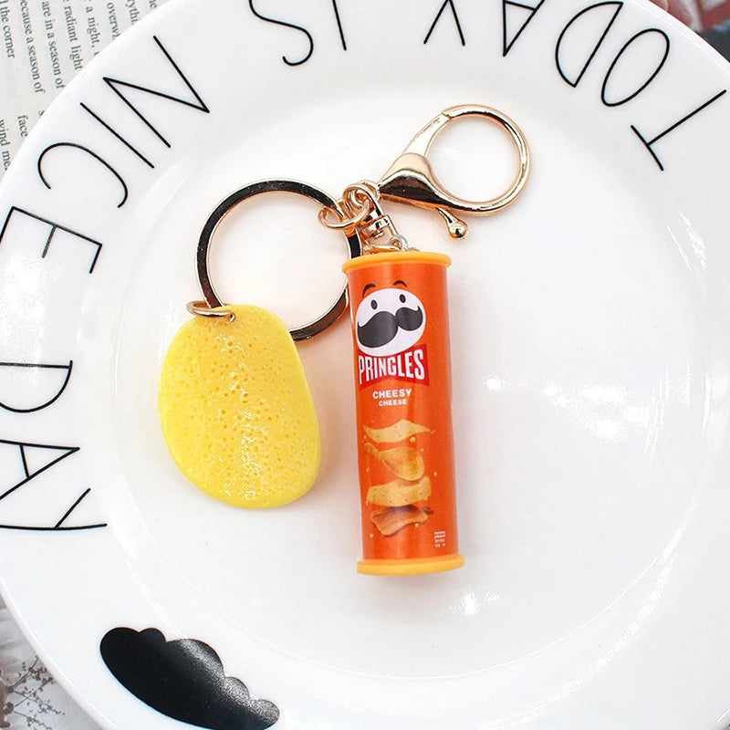 1PC Imitation Pringles Potato Chip Key Chain Bucket Snack Pizza Potato Chip Pendant Bag Hanging Gift