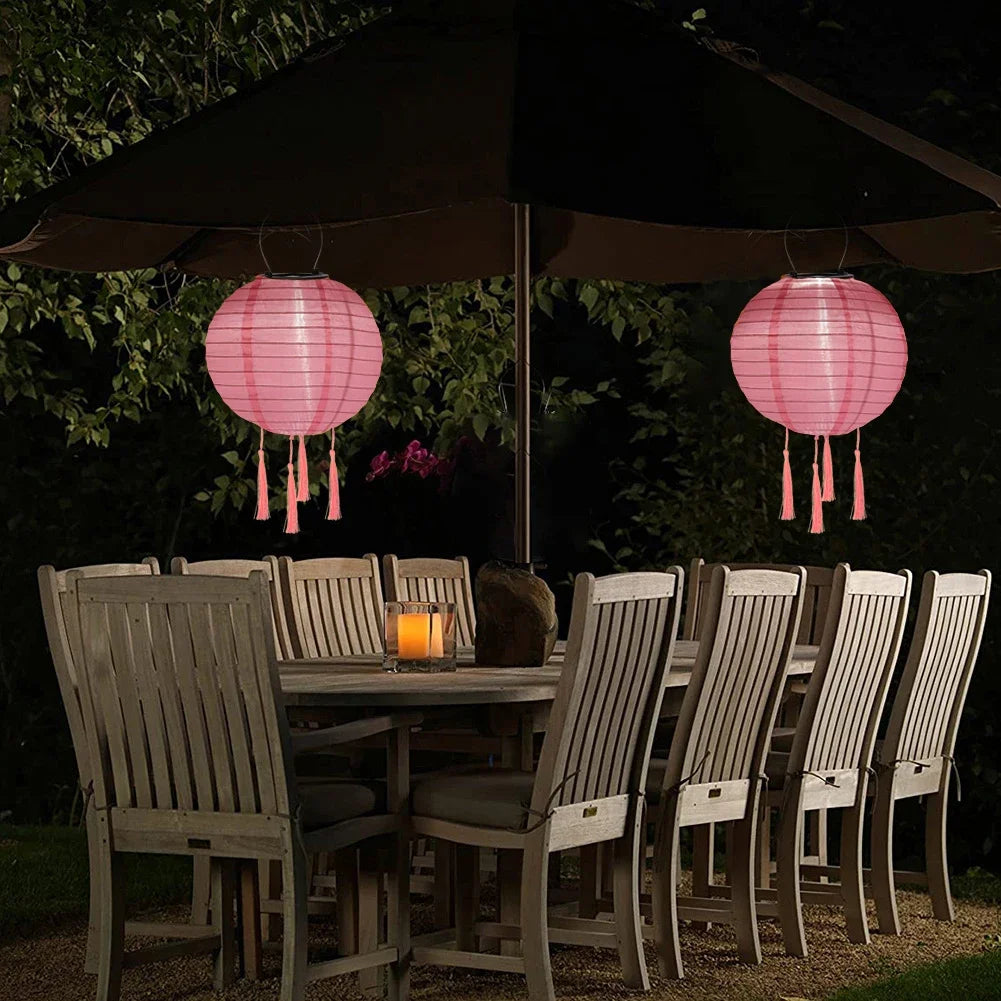 Solar Lantern Lamps Outdoor Waterproof Nylon Hanging Lantern Chinese Traditional Ornament for Restaurant Home Festival Decor