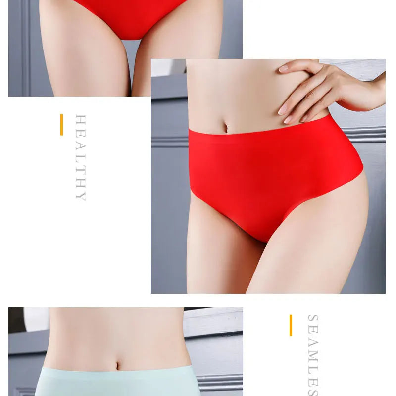 Hot Sexy Ladies Panties sport women's Underpant Middle-HIGH waist Thongs String Fashion Ice Silk Seamless Briefs Lingerie Tanga