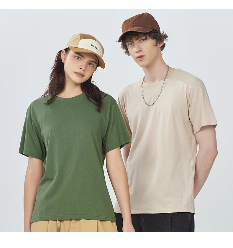 Loose Cotton Solid Tshirts Men Woman Short Sleeve Fashion Brand Trend Couple Clothing Tees Customized Candy Color Summer Tops