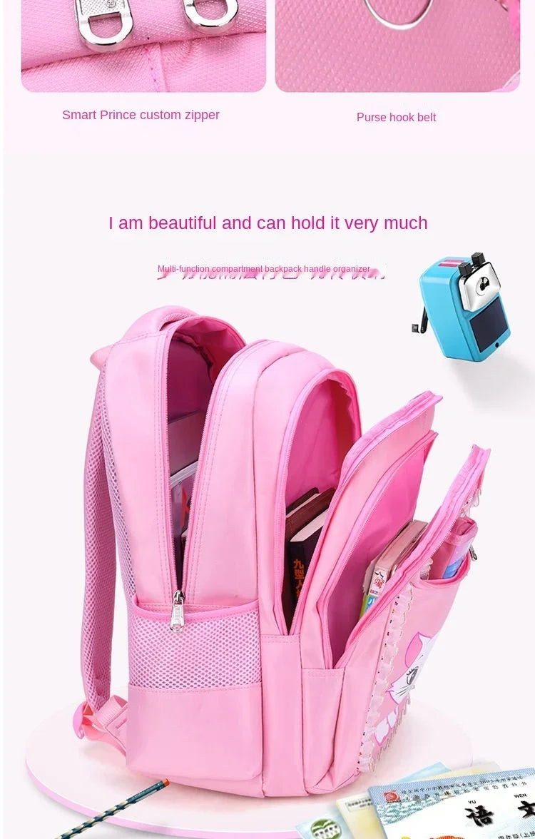 Kids Cat Backpack Set with Lunch Bag Pencil Case Cute School Bag for Girls Boys Waterproof Primary Student Bookbag