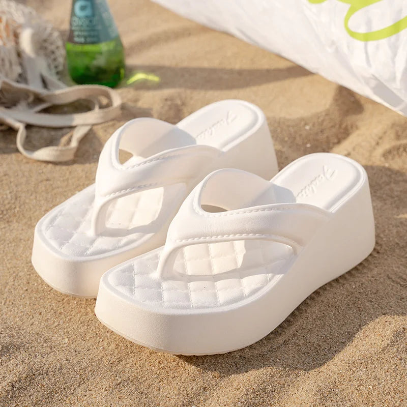 Fashion Platform Flip Flops for Women Thick Sole Indoor Outdoor Wedge Sandals Summer Non Slip Open Toe Wear Ladies Beach Shoes