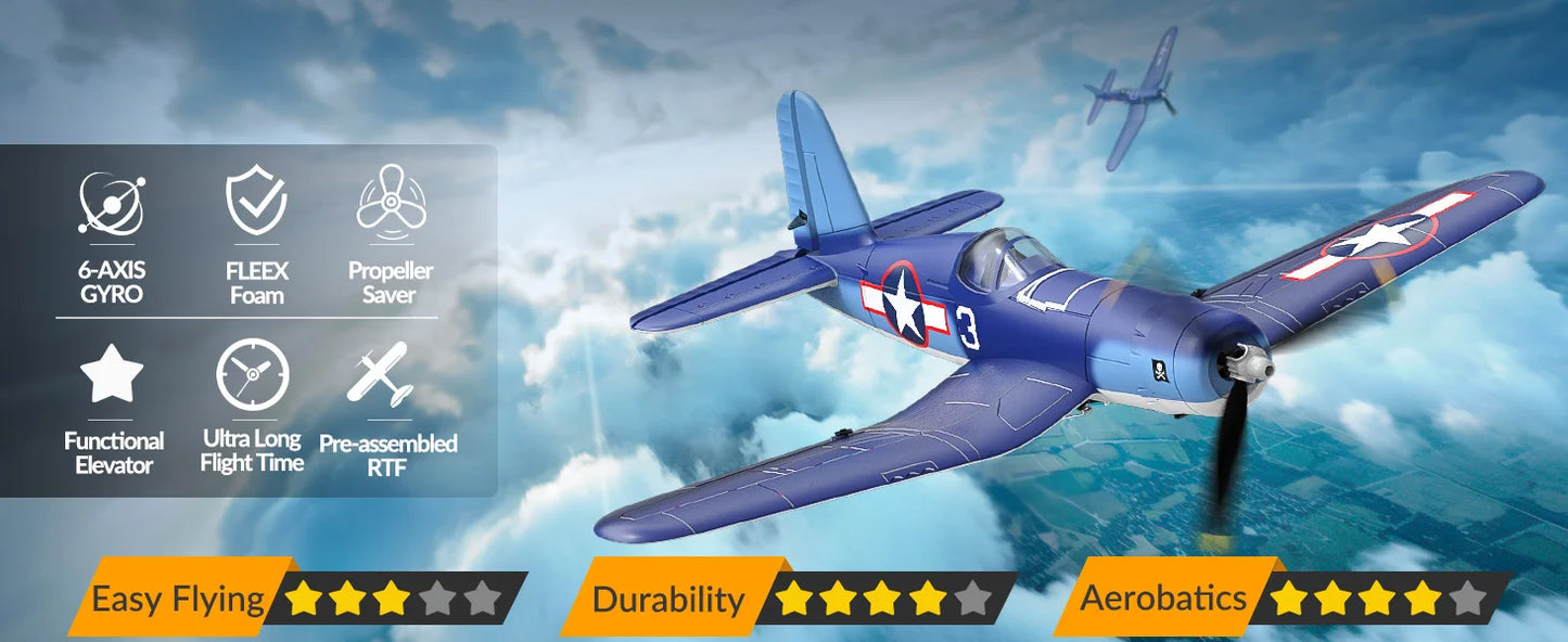 Volantex New F4U Corsair RC Plane EPP Foam 400mm Wingspan 4CH 6-Axis One Key Aerobatics XPilot Stabilization System RTF Airplane