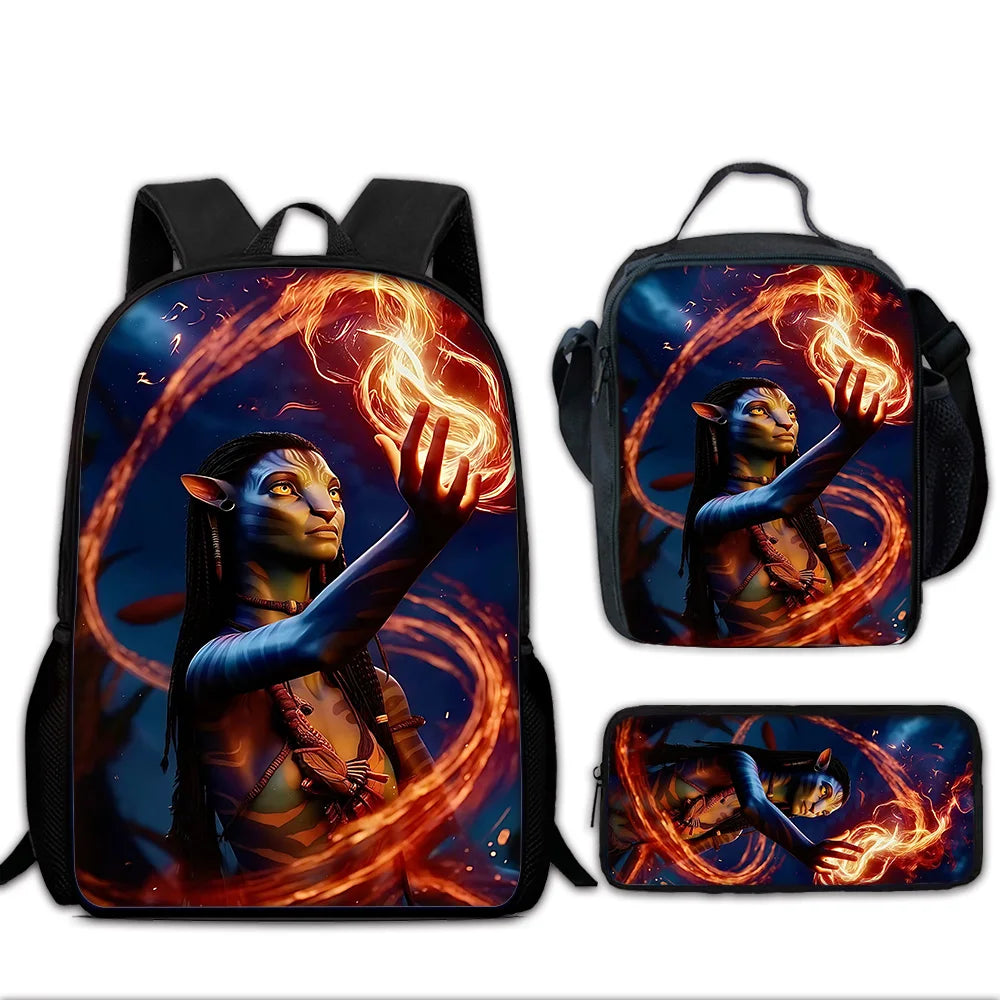 Science Fiction Movie Child School Backpack with Lunch Bags ,Pencil Bags ,School Bags for Boys Girls A-AvatarS Best Gift