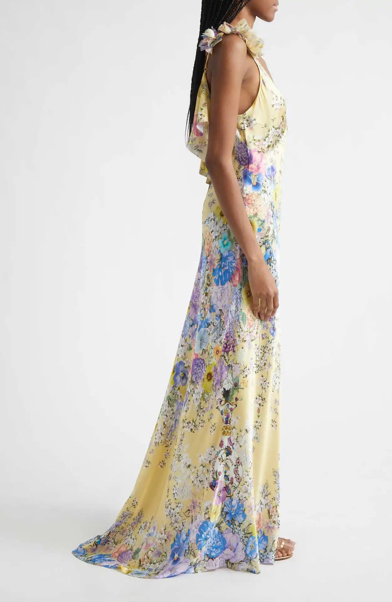 100% Silk Floral Print Sleeveless Sling Maxi Dress for Women Elegant Deep V Neck Backless Sexy Club Party Long Dress