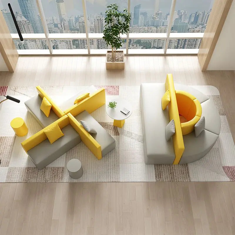 Modern S-Shape Sectional Sofa Set for Home Office for Hotels Public Areas Restaurants Durable PU Leather Cover