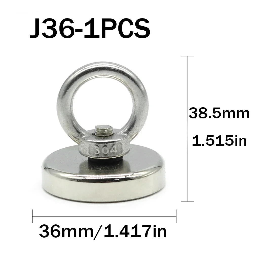 16/20/25/36/42/48/60mm Neodymium Fishing Magnet Heavy Duty Rare Earth Magnet with Countersunk Hole Eyebolt Salvage Magnetic