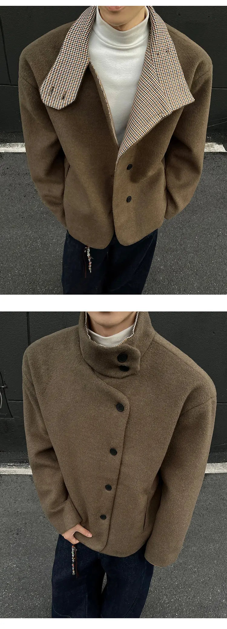 Winter woolen jacket men Caot Warm windproof 2025 New Style Fashionally Slim-Fitting Short Jacket Coat Individuality stand-up