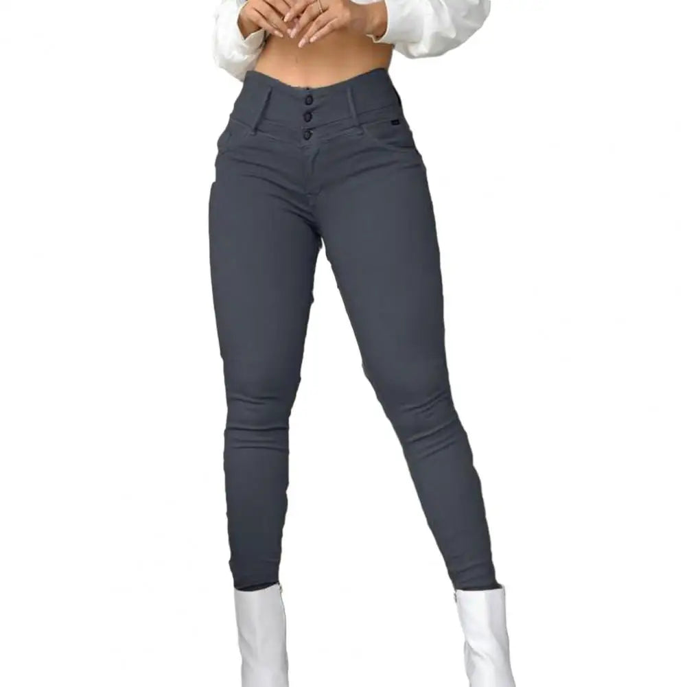Pants Women High Waist Pocket Design Skinny Autumn Spring Leggings Push Up Button Pocket Streetwear Casual New Pants