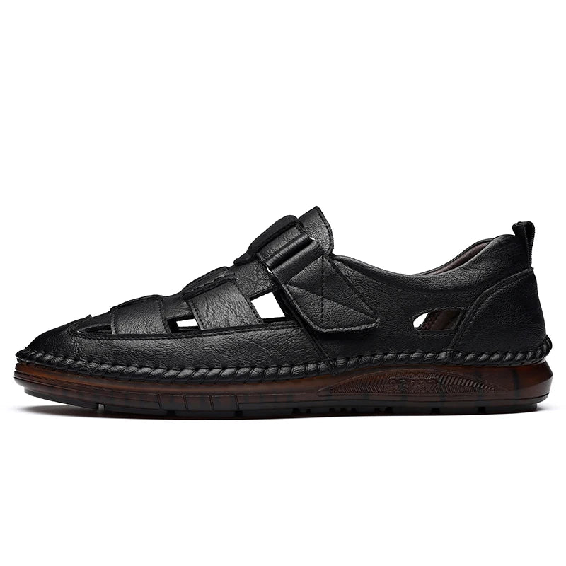 Genuine Leather 2024 Summer Special Offer Men's Business Casual Hollow Work with Holes Leather Sandals Men's Work Hole Sandals