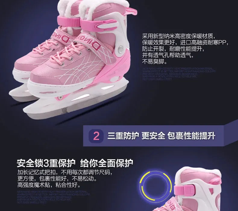 Adjustable Size Speed Skating Shoes Thermal Stretchable Ice Skates Ski Shoes Thicken with Ice Blade for Kids Adult Men And Women