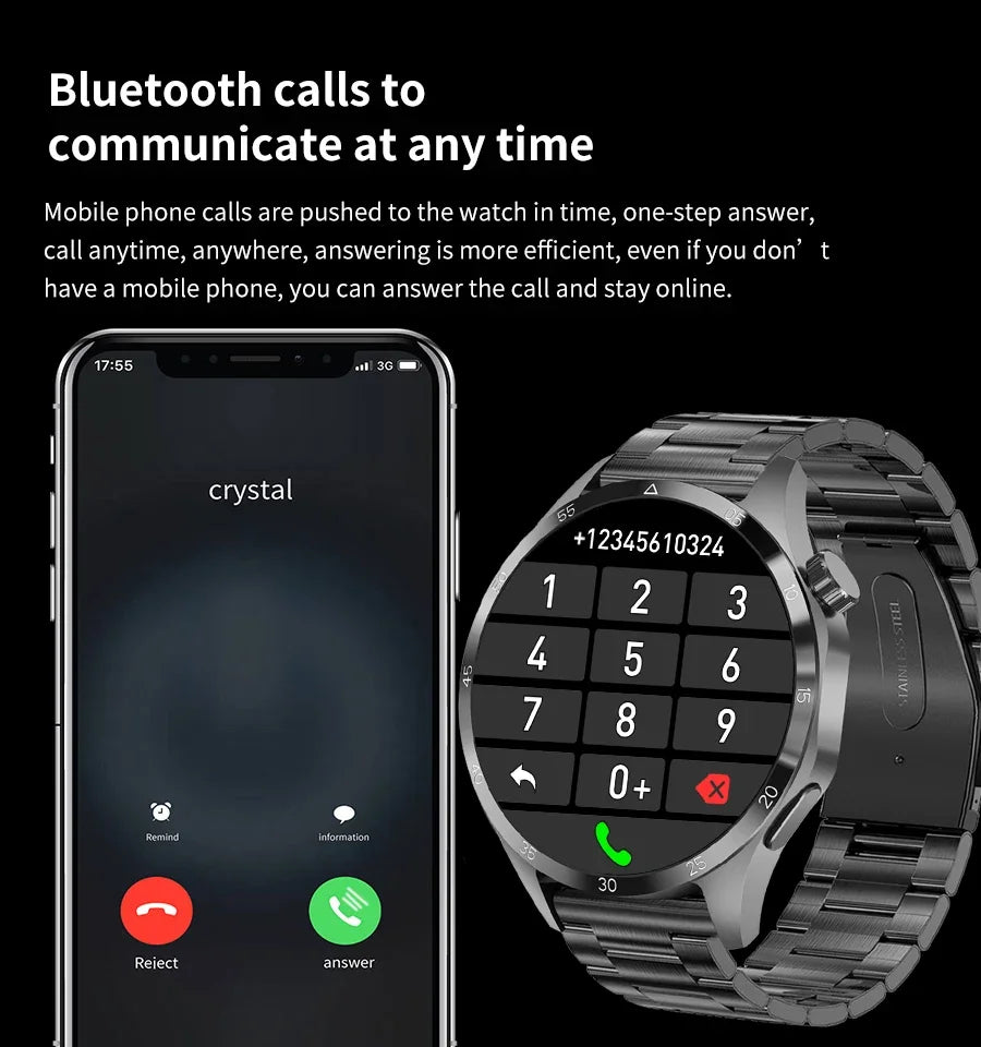 2025 New Men Watch 4 Pro 1.43 inch 360*360 AMOLED HD Screen Bluetooth Call Health Monitoring Men Watch Men For Android IOS clock