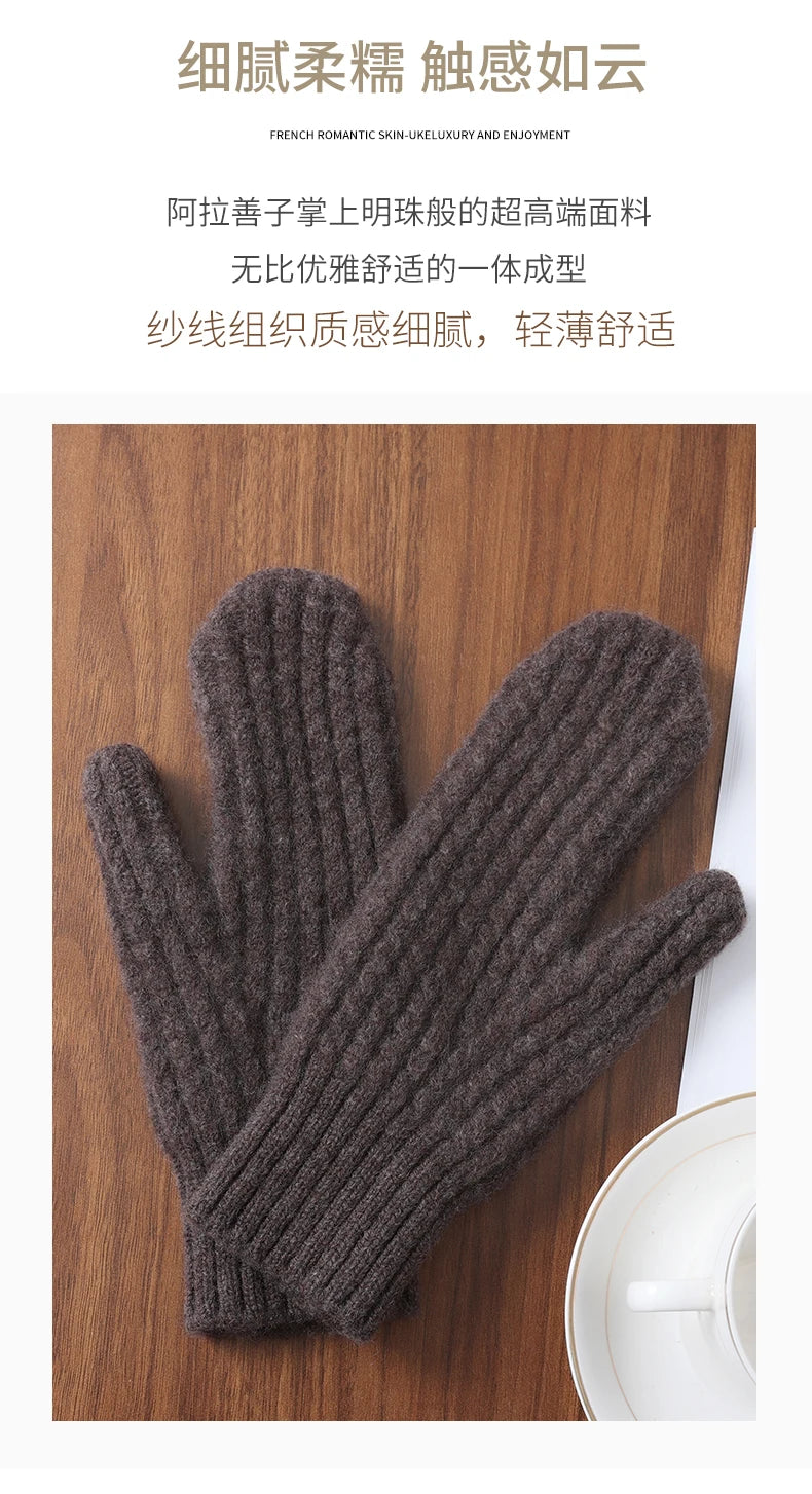 100 Wool Thick Density Knitted Mittens Women Outdoor Winter Thermal Men Cable Mitts Work Drive Mittens Unisex Gloves Arm Warmers