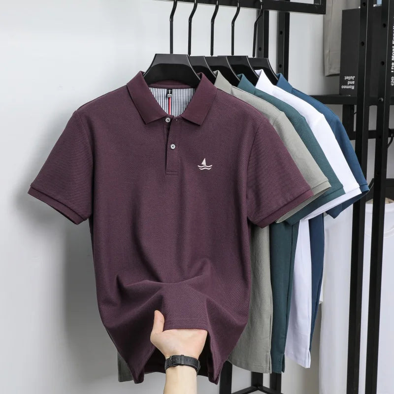 100% pure cotton men short sleeve polo shirt fashion exquisite sailboat embroidery summer comfort business casual lapel T-shirt