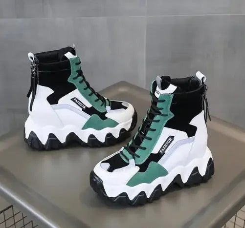 2025 Women Thick Sole Ankle Boots Autumn Luxury Platform Casual Boots Women's 8cm High Heels Wedge Boots Shoes Woman Sneakers