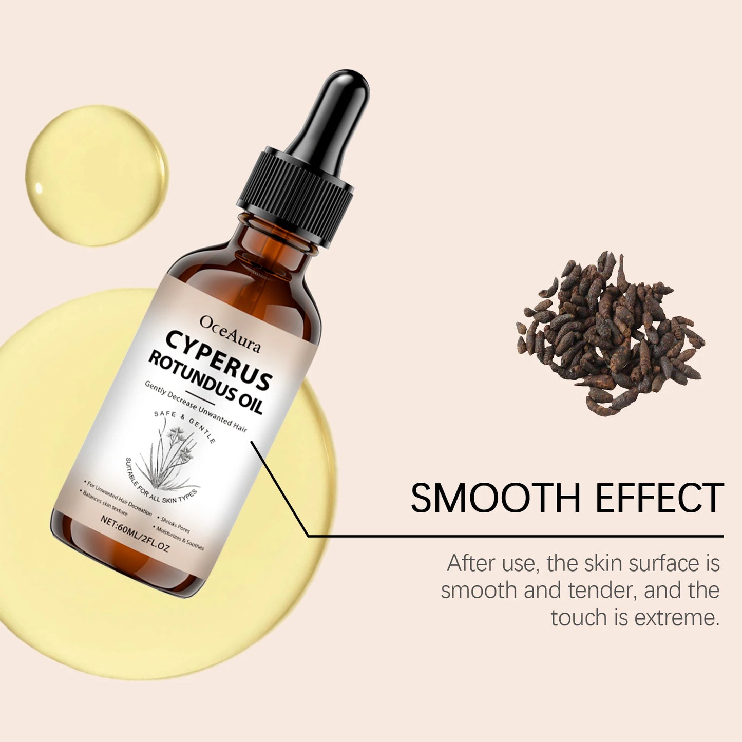 Pure Cyperus Rotundus Oil for Hair Removal Essence Reduce Armpit Arms Body Hair Inhibitor Shrink Pores Smooth Skin Care Serum