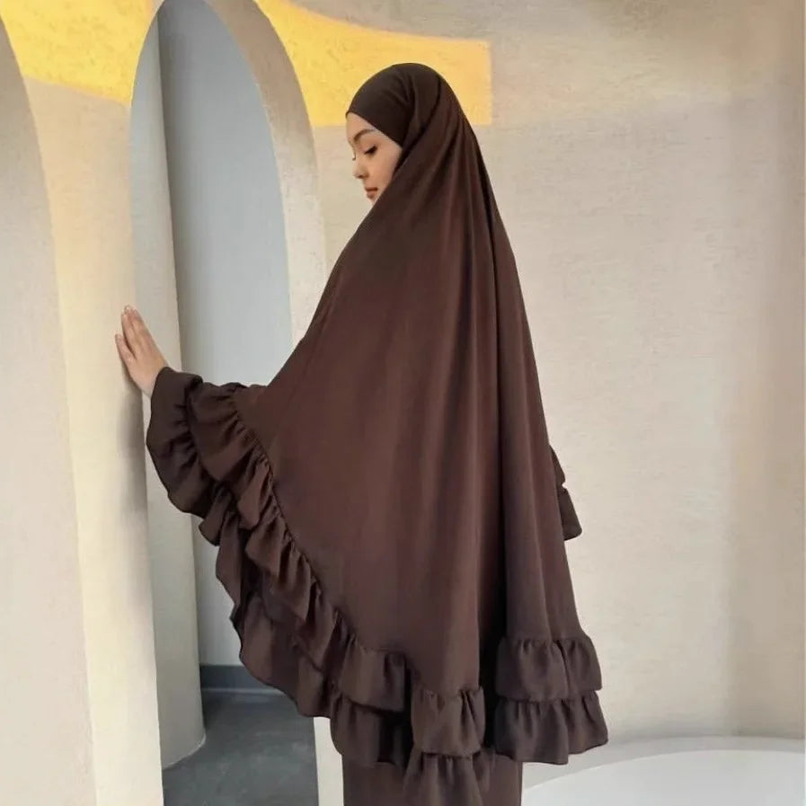 Muslim Dresses Hijab 2 Piece Sets Women Prayer Garment Modest Abayas Headscarf Ramadan Kaftan Islam Vestidos Arab Long Robe Suit