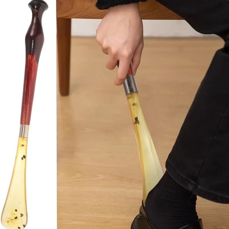 1pc sturdy solid wood shoehorn, easy to hold design, convenient to wear shoes, portable shoe auxiliary tool.