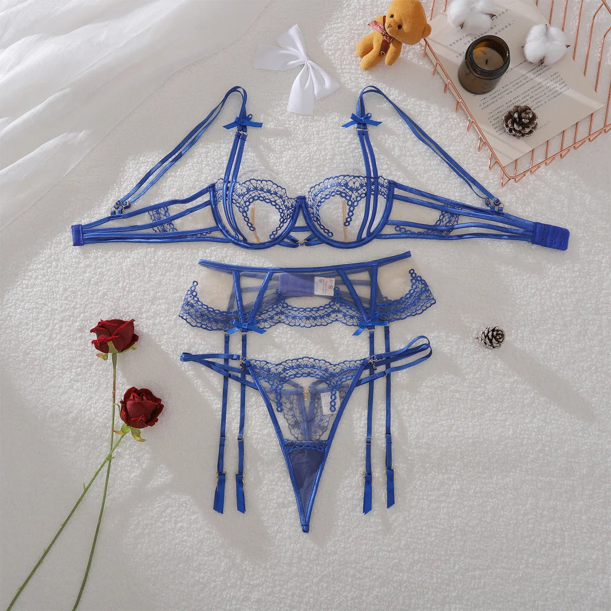 Lingerie Thongs Women's Underwear Set Woman 2 Pieces Fancy Lace Transparent Bra Erotic Pushup Sexy Fine Intimate