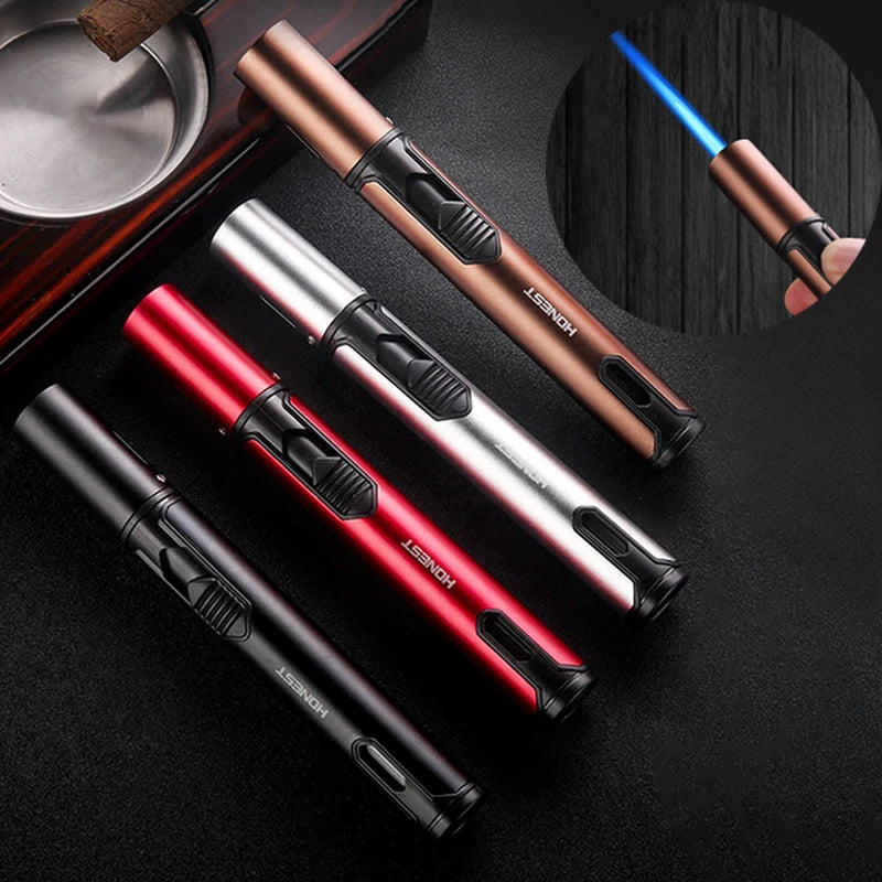 HONEST Metal Windproof Lighter Refillable Pen Torch Lighter Jet Flame Butane Lighter Kitchen BBQ Candle Camping Men's Gadget
