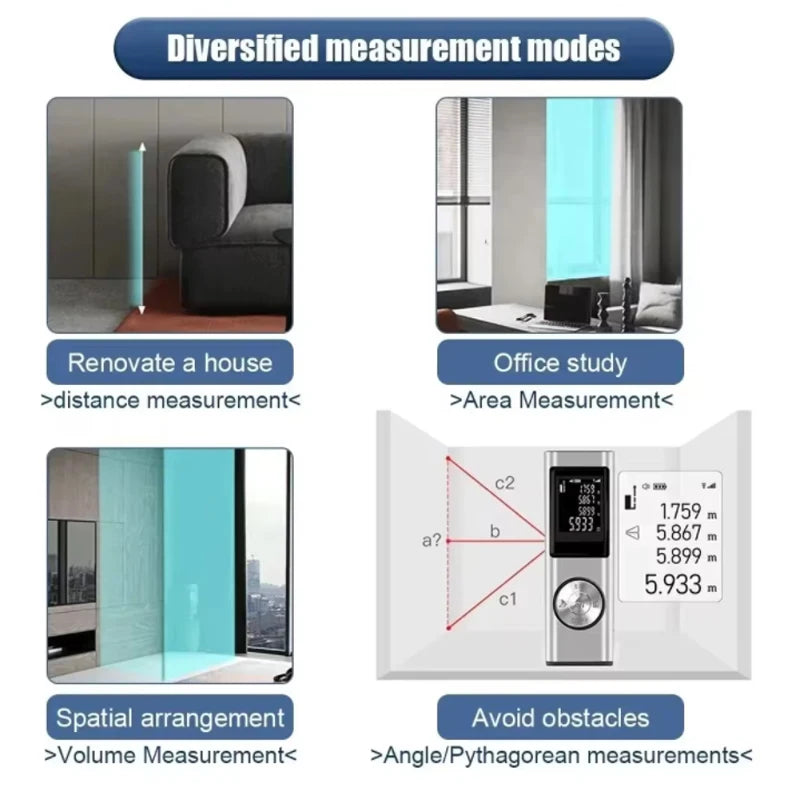 Mini Rangefinder Laser Distance Meter 40M 60M Rechargeable Digital Range Finder Area Volume Multi-angel Laser Measuring Tool