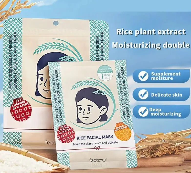 5pcsSkin Care Moisturize Facial Mask Rice Raw Pulp Essence Shrink Pores Oil-Control Anti-Aging Whiten Korean Cosmetics Face Care