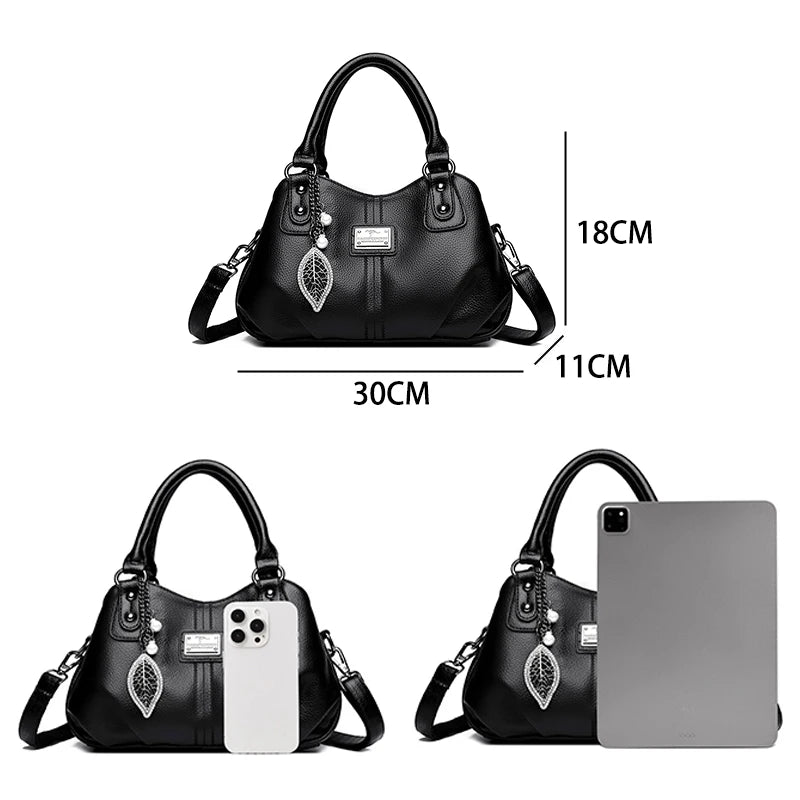 2024 New 3-layer Large Capacity Women Tote Bag Fashion Women's Trendy Shoulder Bags High Quality Soft Leather Female Handbag Sac