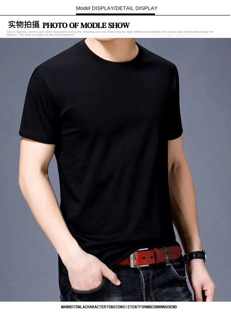 Fashionable Men's White 100% Cotton T-Shirt Golf Wear Men Short Sleeve Tee Solid Color O Neck Casual Summer Undershirt Tee Top