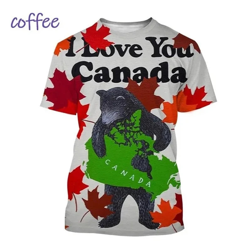I Love Canada Flag Graphic T Shirt For Men Clothing Canadian Emblem Tee Shirts Unisex Women 3D Happy Canada Day Printing T-shirt