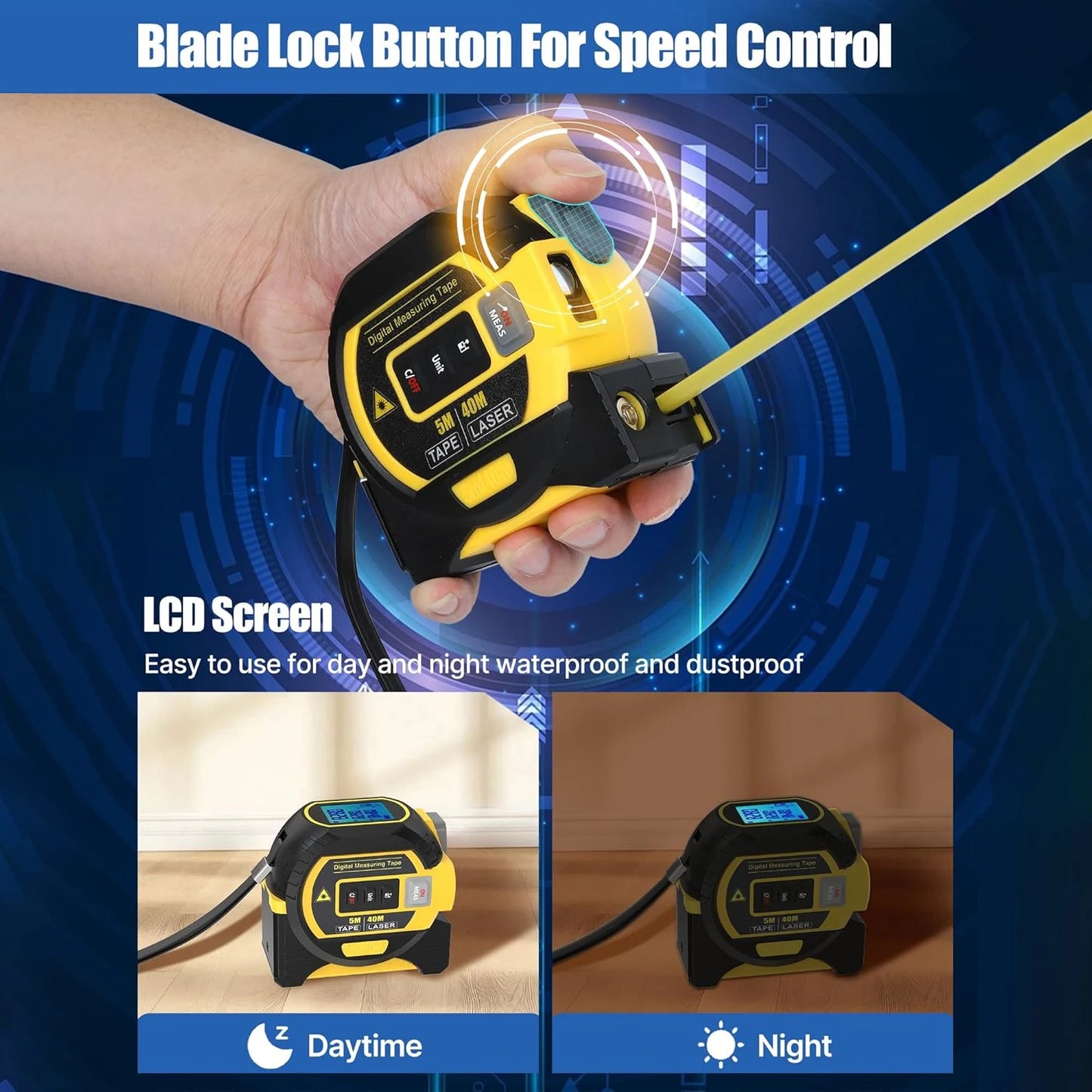 3IN1 Laser Tape Measure Meter Laser Rangefinder Meter With Digital Display 40M/60M Laser 5M Tape measure Precision Measure Ruler