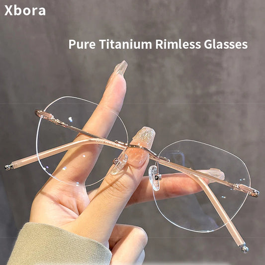 Xbora Fashion Women's Frameless Eyeglasses Frames Ultralight Polygon Men's Eyeglasses Frames Optical Prescription Glasses 32006